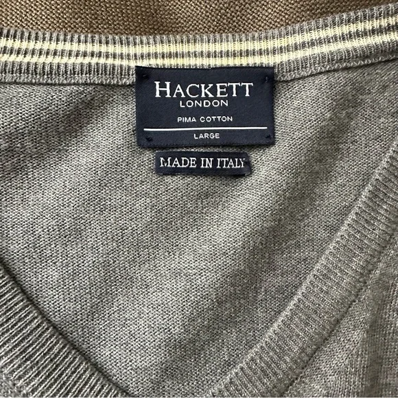 Hackett Grey V-Neck Sweater, 100% cotton, Large
